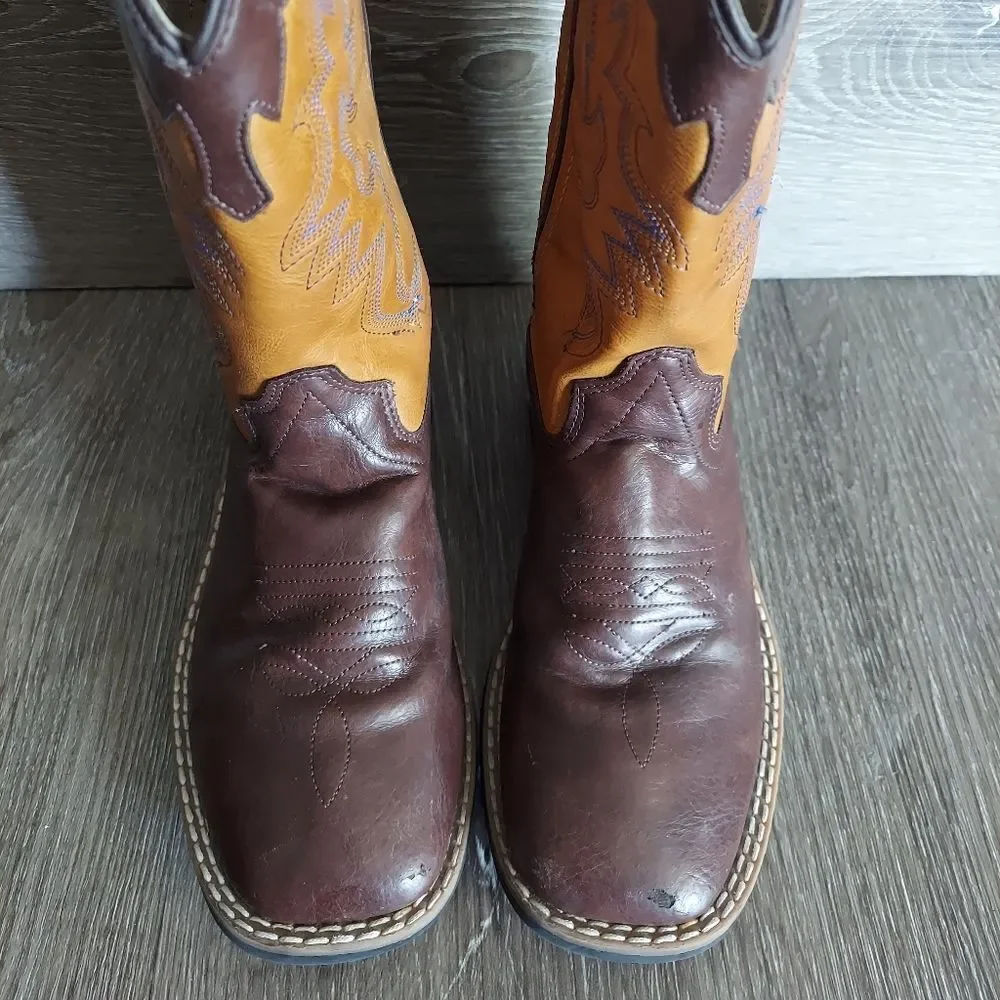 Old West Children All Over Leatherette Material Broad Square Toe Western Boot 2D